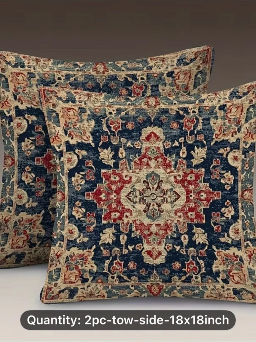 A PAIR OF Kilim PRINTED DESIGNED OF Blue and Red Medallion Pillow Cover -